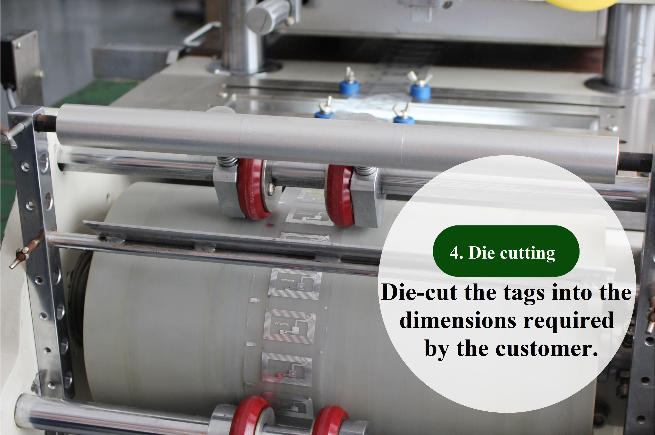 Self-adhesive electronic label (white label) 70*17mm product production process die-cutting