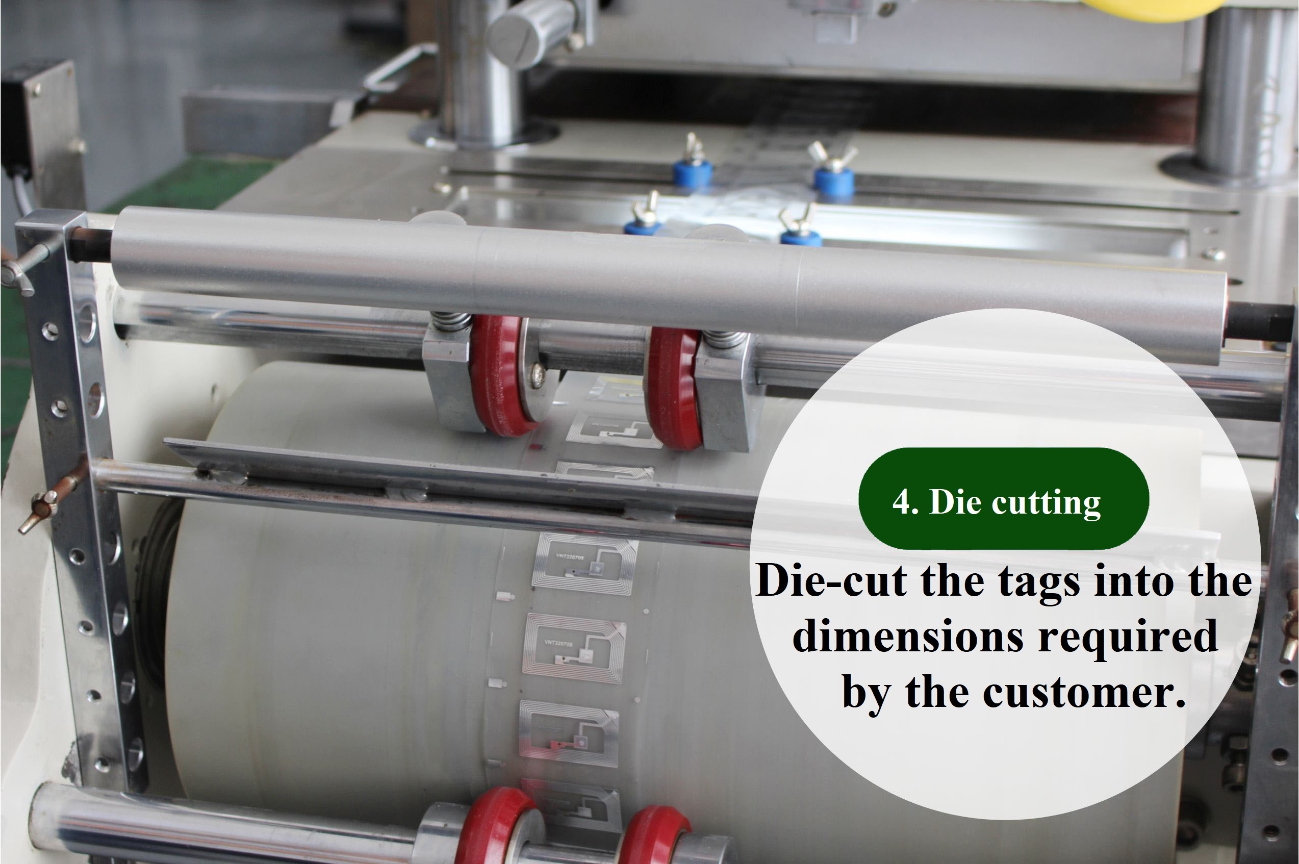 High frequency self-adhesive label FM1108 diameter 25mm production process die-cutting diagram