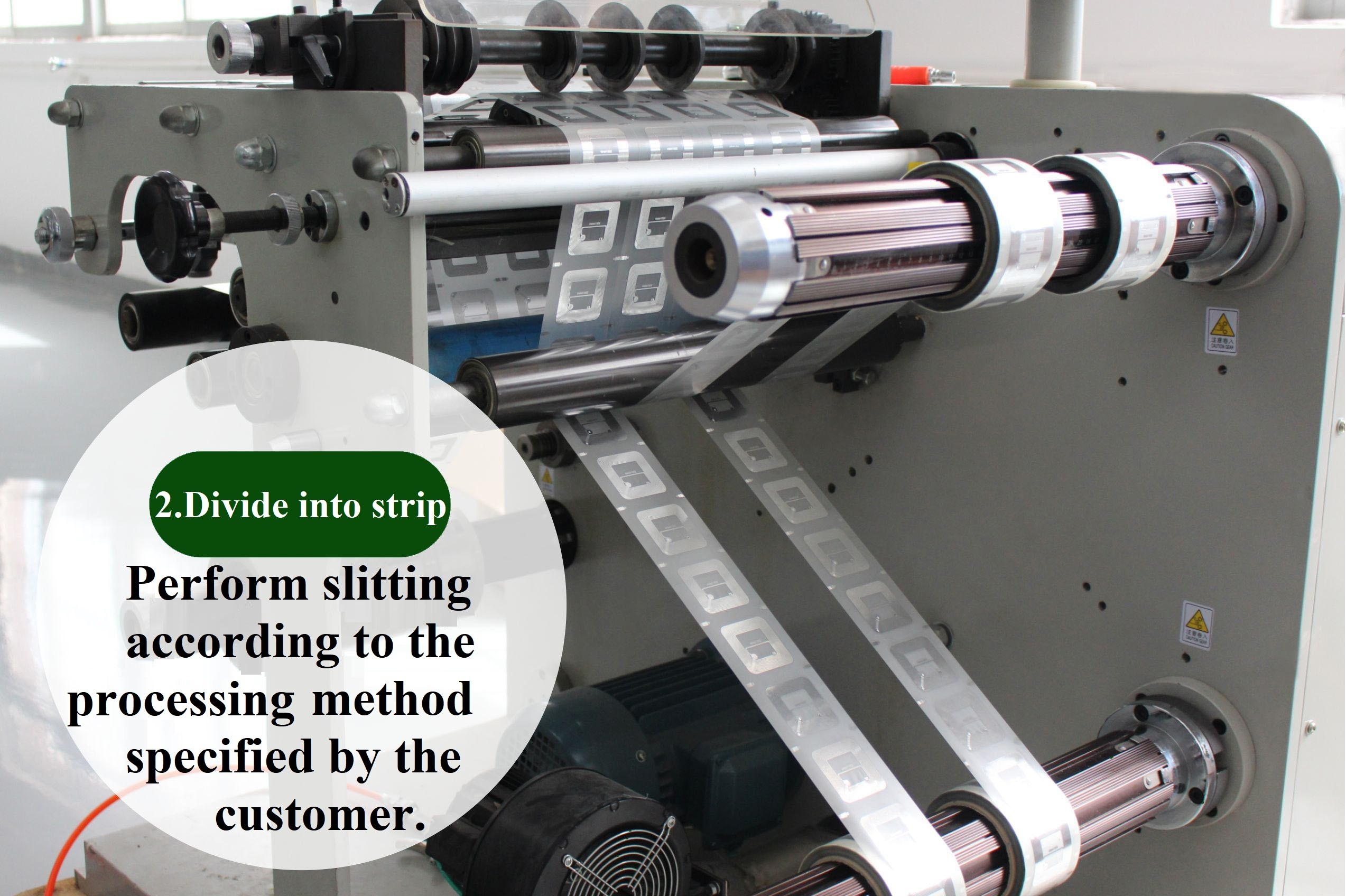 High frequency self-adhesive label FM1108 diameter 25mm production process strip diagram