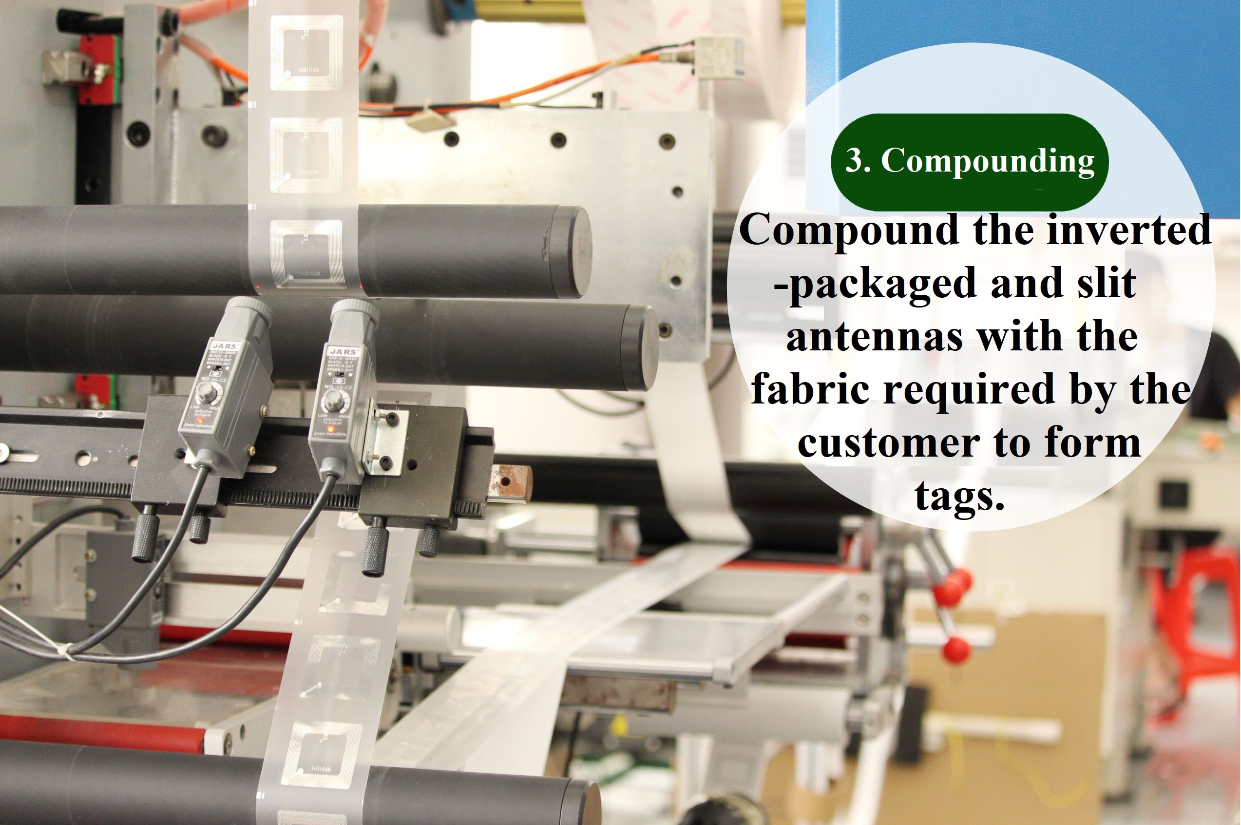 Composite diagram of high frequency self-adhesive label FM1108 diameter 25mm production process