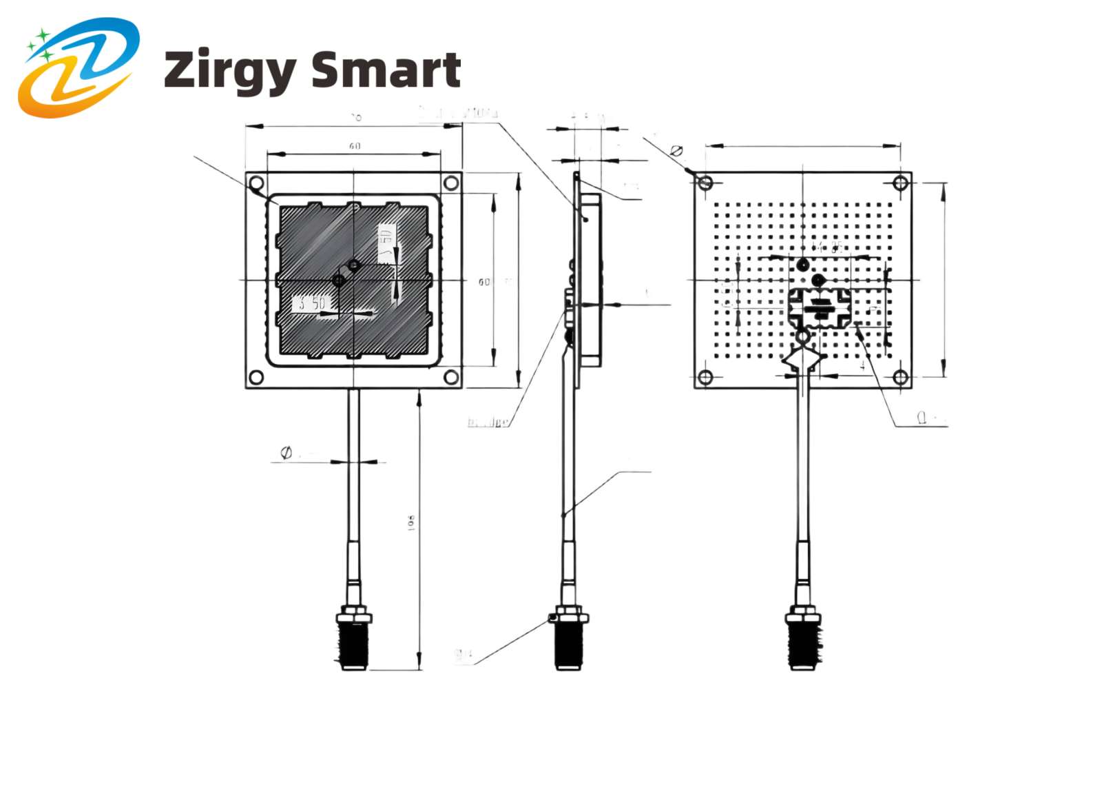 Uhf reader ceramic antenna ZJTCTX-2DBI structure diagram