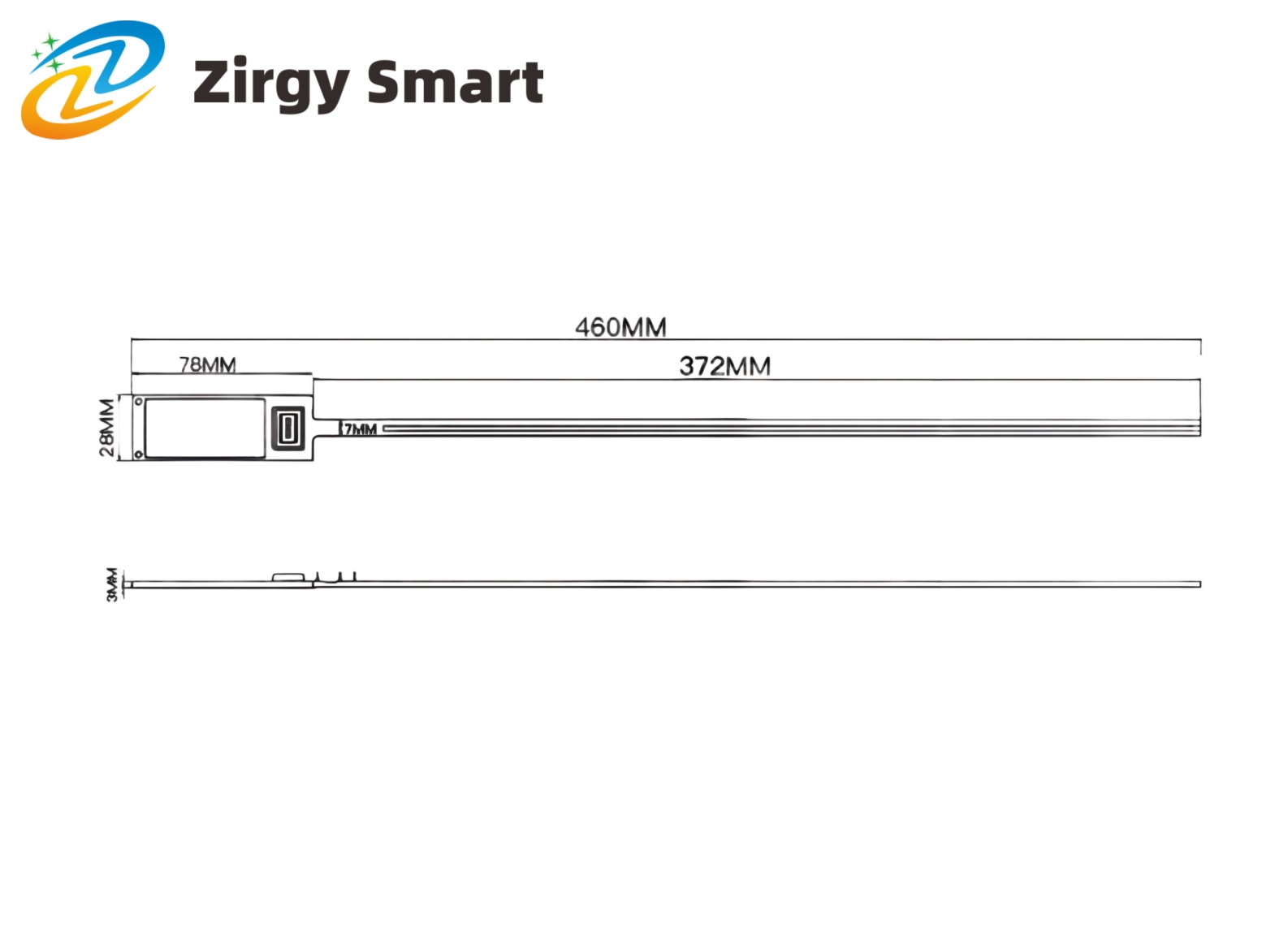 Dimensions of a cable tie electronic label ZJ-01F